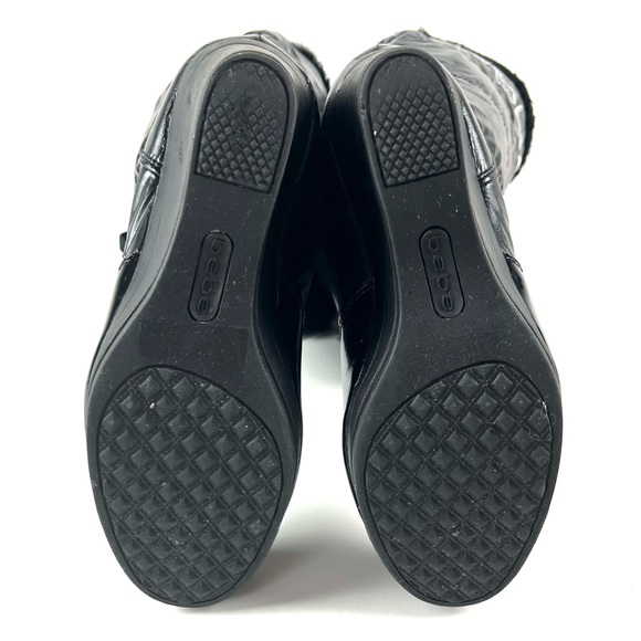 Bebe Rafa Tall Black Fur Trim Logo Puffer Wedge Boot - Picture 9 of 9